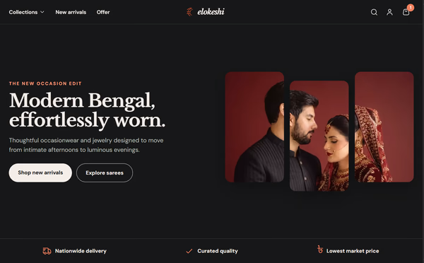 Screenshot of the Elokeshi fashion e-commerce homepage