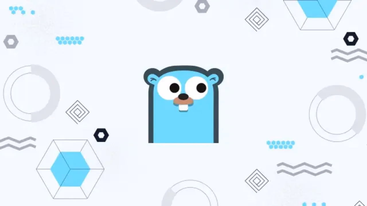 The Go gopher mascot surrounded by geometric shapes, representing goroutines and channels in Go